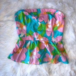 (Lilly Pulitzer) New Floral Peplum Strapless Top